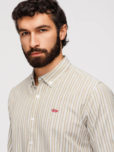 Ombre Clothing Herren-Baumwoll-Hemd REGULAR FIT mit feinen Streifen - beige V1 K703 Ombre Clothing