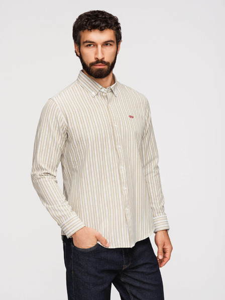 Ombre Clothing Herren-Baumwoll-Hemd REGULAR FIT mit feinen Streifen - beige V1 K703 Ombre Clothing