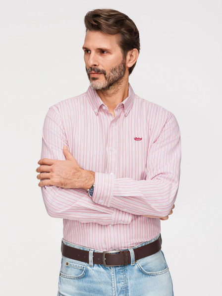Ombre Clothing Herren-Baumwoll-Hemd REGULAR FIT mit feinen Streifen - rosa V2 K703 Ombre Clothing