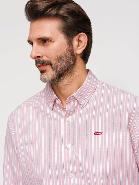 Ombre Clothing Herren-Baumwoll-Hemd REGULAR FIT mit feinen Streifen - rosa V2 K703 Ombre Clothing