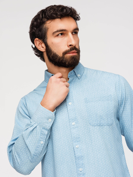 Ombre Clothing Herren-Baumwoll-Hemd aus feinem Denim mit Muster - hellblau V1 K702 Ombre Clothing