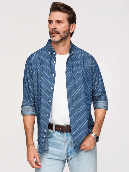 Ombre Clothing Herren-Baumwoll-Hemd mit feinem Denim-Muster - blau V2 K702 Ombre Clothing