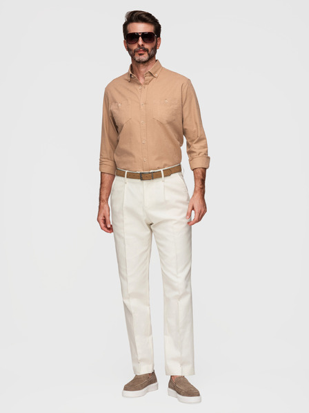 Ombre Clothing Herren-Leinenhemd mit klassischem Kragen und Taschen REGULAR FIT - hellbraun V7 OM-SHCS-0134 Ombre Clothing