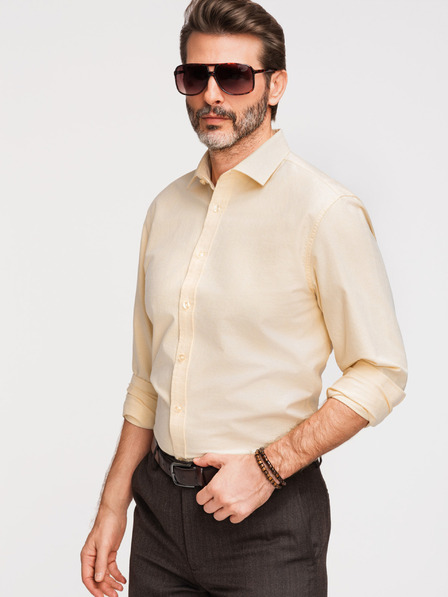 Ombre Clothing Herren-Baumwoll-Oxford-Hemd in Pastellfarbe - hellgelb V3 K705 Ombre Clothing