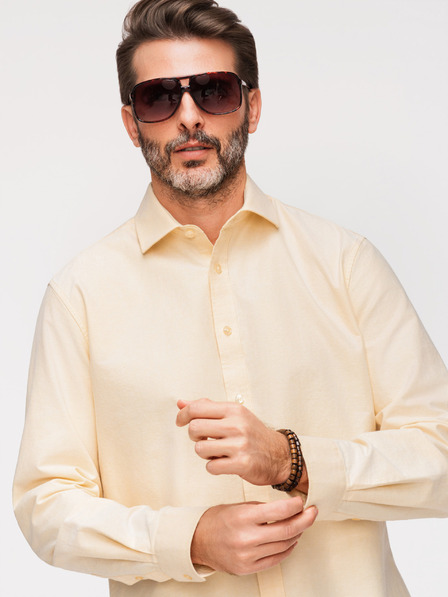 Ombre Clothing Herren-Baumwoll-Oxford-Hemd in Pastellfarbe - hellgelb V3 K705 Ombre Clothing