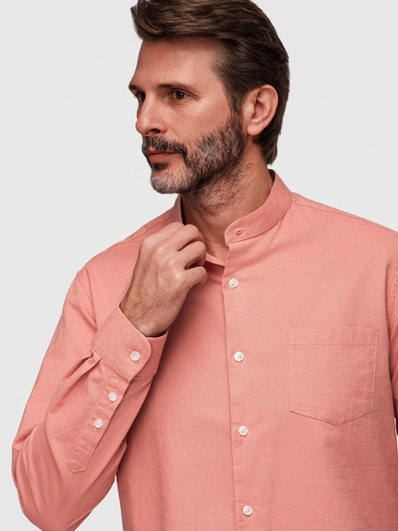Ombre Clothing Herren-Leinenhemd mit Stehkragen und Tasche REGULAR FIT - pfirsichfarben V1 K704 Ombre Clothing