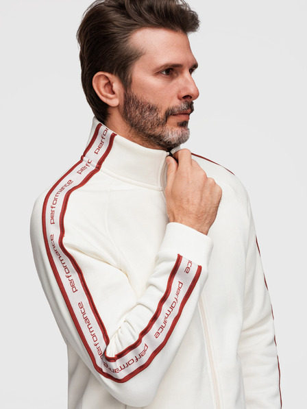 Ombre Clothing Herren-elastisches Sweatshirt mit kontrastierender Paspelierung und Stehkragen - creme V2 B1715 Ombre Clothing