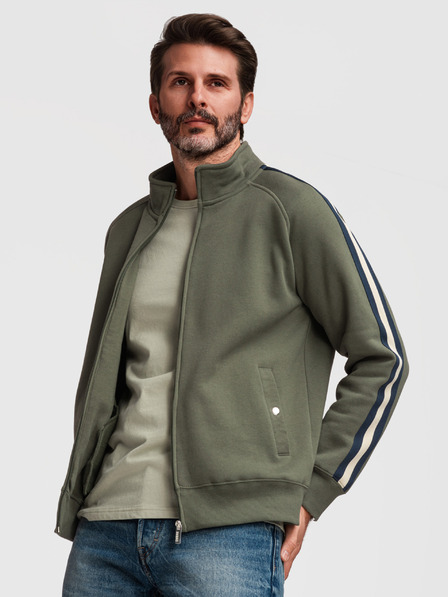 Ombre Clothing Herren-Sweatshirt mit Stehkragen und Paspelierung - olivfarben V2 B1718 Ombre Clothing