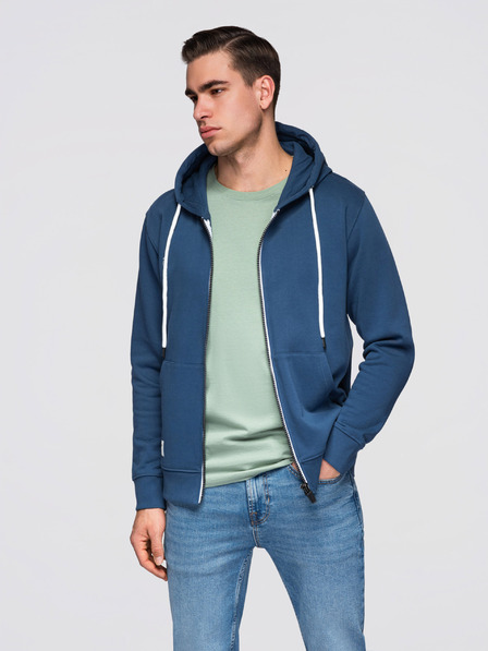 Ombre Clothing Herren-Baumwoll-Sweatshirt BASIC mit Reißverschluss und Kapuze - dunkelblau V4 OM-SSBZ-0272 Ombre Clothing