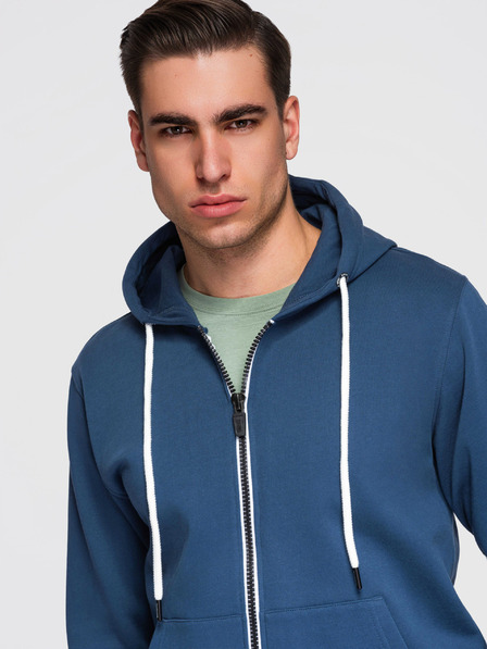 Ombre Clothing Herren-Baumwoll-Sweatshirt BASIC mit Reißverschluss und Kapuze - dunkelblau V4 OM-SSBZ-0272 Ombre Clothing