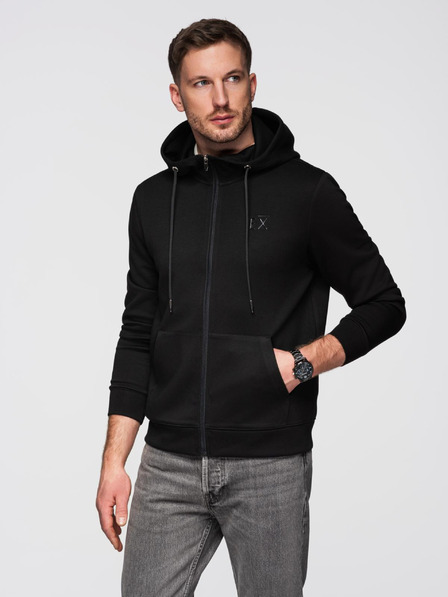 Ombre Clothing Herren-Sweatshirt mit Kapuze aus glatter Strickware - schwarz V1 OM-SZBC-0196 Ombre Clothing