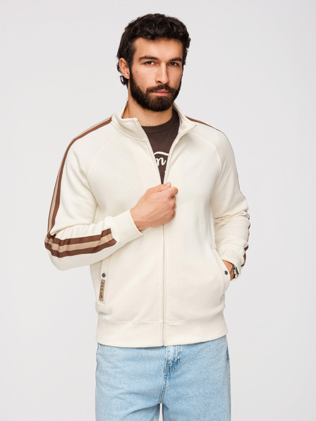 Ombre Clothing Herren-Sweatshirt mit Stehkragen und Paspelierung - creme V3 B1718 Ombre Clothing