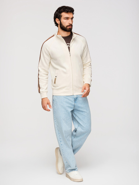 Ombre Clothing Herren-Sweatshirt mit Stehkragen und Paspelierung - creme V3 B1718 Ombre Clothing