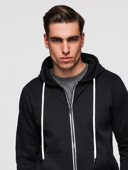 Ombre Clothing Herren-Baumwoll-elastisches Sweatshirt BASIC mit Kapuze - schwarz V5 OM-SSBZ-0272 Ombre Clothing