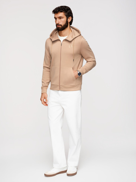 Ombre Clothing Herren Sweatshirt ohne Knöpfe aus glatter Strickware - Beige V3 OM-SZBC-0196 Ombre Clothing