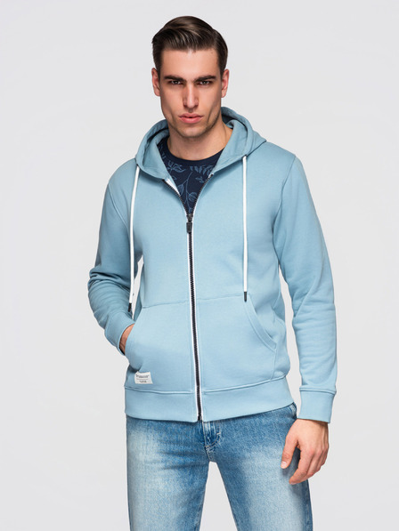 Ombre Clothing Herren Baumwoll elastisches Sweatshirt BASIC mit Kapuze - Blau V7 OM-SSBZ-0272 Ombre Clothing