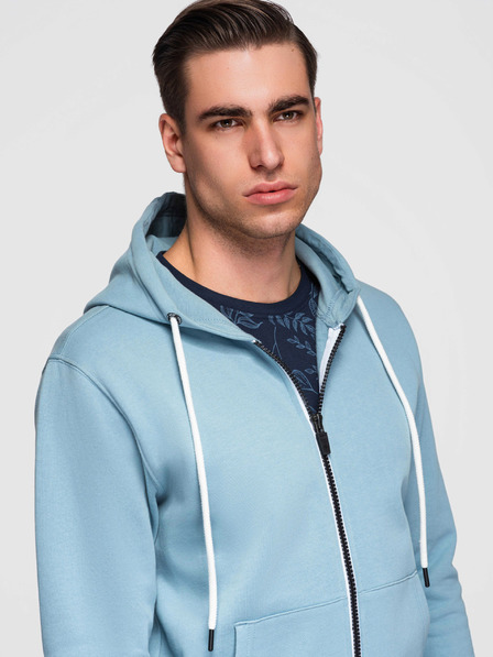 Ombre Clothing Herren Baumwoll elastisches Sweatshirt BASIC mit Kapuze - Blau V7 OM-SSBZ-0272 Ombre Clothing