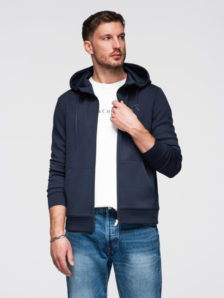 Ombre Clothing Herren Sweatshirt mit Kapuze aus glatter Strickware - Dunkelblau V4 OM-SZBC-0196 Ombre Clothing