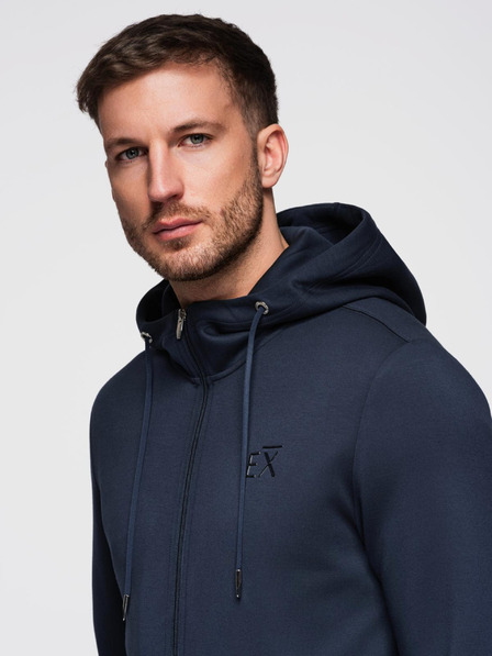 Ombre Clothing Herren Sweatshirt mit Kapuze aus glatter Strickware - Dunkelblau V4 OM-SZBC-0196 Ombre Clothing