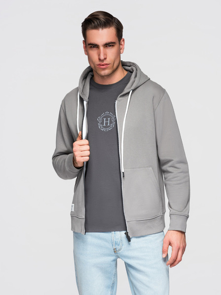 Ombre Clothing Herren Baumwoll Sweatshirt BASIC mit Reißverschluss Kapuze - Grau V8 OM-SSBZ-0272 Ombre Clothing