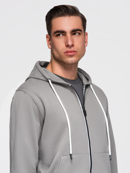 Ombre Clothing Herren Baumwoll Sweatshirt BASIC mit Reißverschluss Kapuze - Grau V8 OM-SSBZ-0272 Ombre Clothing