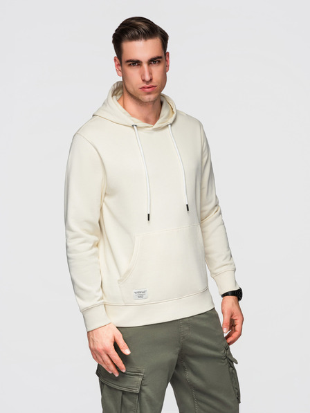 Ombre Clothing Herren Baumwoll Sweatshirt BASIC Känguru mit Kapuze - Creme Ombre Clothing
