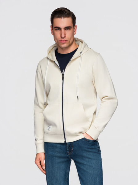 Ombre Clothing Herren Baumwoll elastisches Sweatshirt mit Kapuze BASIC - Creme V11 OM-SSBZ-0272 Ombre Clothing