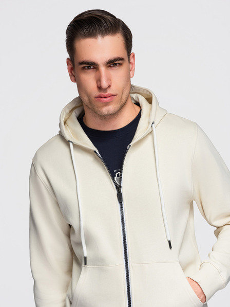 Ombre Clothing Herren Baumwoll elastisches Sweatshirt mit Kapuze BASIC - Creme V11 OM-SSBZ-0272 Ombre Clothing