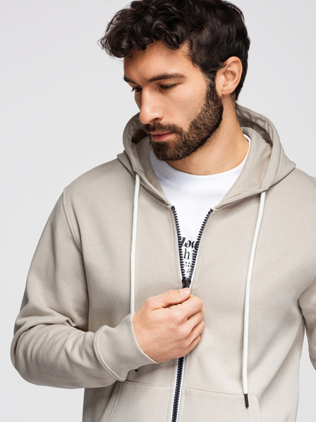 Ombre Clothing Herren Baumwoll Sweatshirt BASIC mit Kapuze - Hellbeige V1 OM-SSBZ-0272 Ombre Clothing