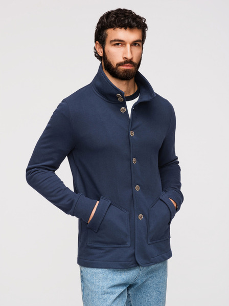 Ombre Clothing Herren Strick Sweatshirt mit Stehkragen - Dunkelblau V4 B1716 Ombre Clothing