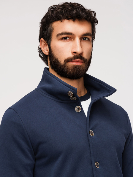 Ombre Clothing Herren Strick Sweatshirt mit Stehkragen - Dunkelblau V4 B1716 Ombre Clothing