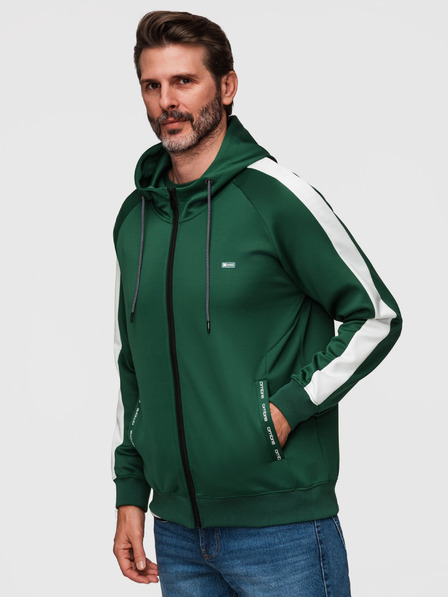 Ombre Clothing Herren Reißverschluss Sweatshirt mit Kapuze und Einfassung - Dunkelgrün V7 B1717 Ombre Clothing