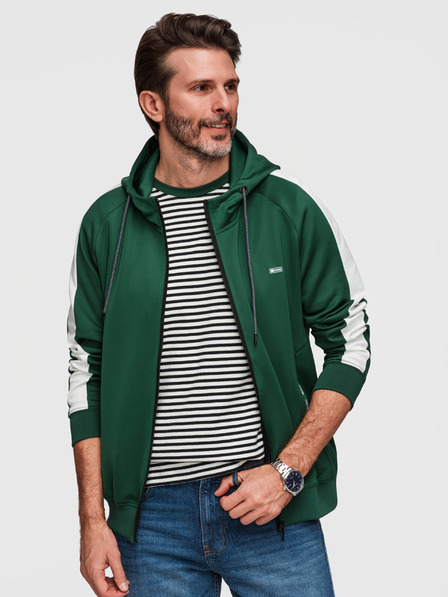 Ombre Clothing Herren Reißverschluss Sweatshirt mit Kapuze und Einfassung - Dunkelgrün V7 B1717 Ombre Clothing