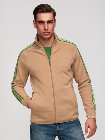 Ombre Clothing Herren Sweatshirt mit Reißverschluss mit kontrastierender Einfassung und hohem Stehkragen - Braun V1 B1715 Ombre Clothing