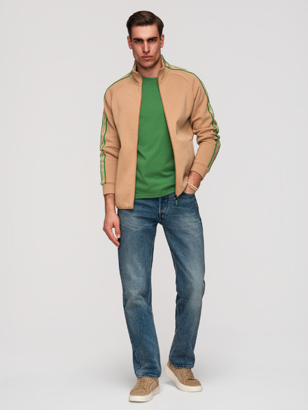 Ombre Clothing Herren Sweatshirt mit Reißverschluss mit kontrastierender Einfassung und hohem Stehkragen - Braun V1 B1715 Ombre Clothing