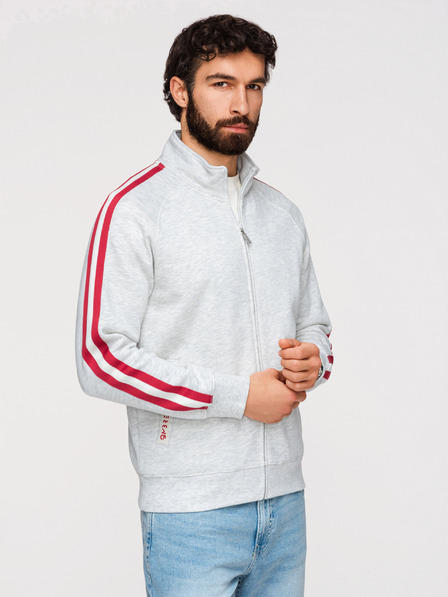 Ombre Clothing Herren Sweatshirt mit hohem Stehkragen und Streifen - Grau Melange V1 B1718 Ombre Clothing