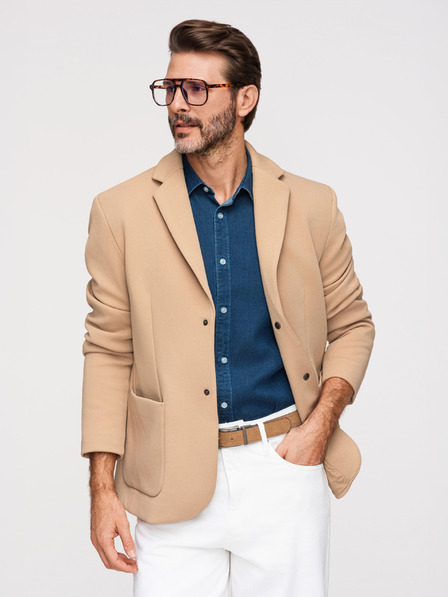 Ombre Clothing Herren strukturierte Jacke mit hohem Stehkragen und Kapuze - Hellbraun V1 M167 Ombre Clothing