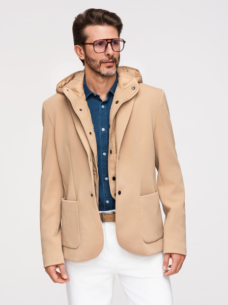 Ombre Clothing Herren strukturierte Jacke mit hohem Stehkragen und Kapuze - Hellbraun V1 M167 Ombre Clothing