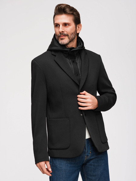 Ombre Clothing Herren strukturierte Jacke mit hohem Stehkragen und Kapuze - Schwarz V2 M167 Ombre Clothing