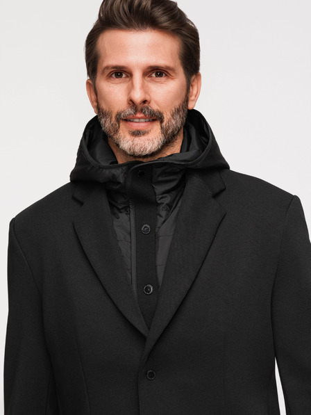 Ombre Clothing Herren strukturierte Jacke mit hohem Stehkragen und Kapuze - Schwarz V2 M167 Ombre Clothing