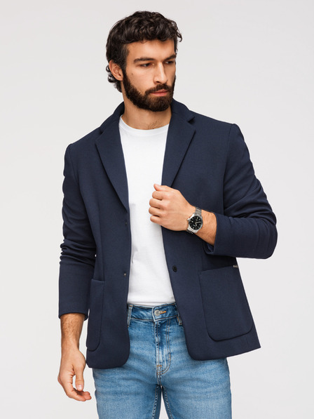 Ombre Clothing Herren strukturierte Jacke mit Kapuze und hohem Stehkragen - Dunkelblau V3 M167 Ombre Clothing