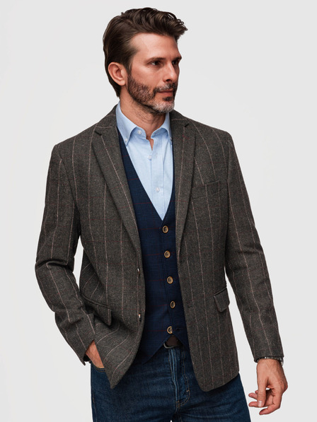 Ombre Clothing Herren elegante fein karierte Jacke aus Wollmischung - Dunkelbraun V3 M166 Ombre Clothing