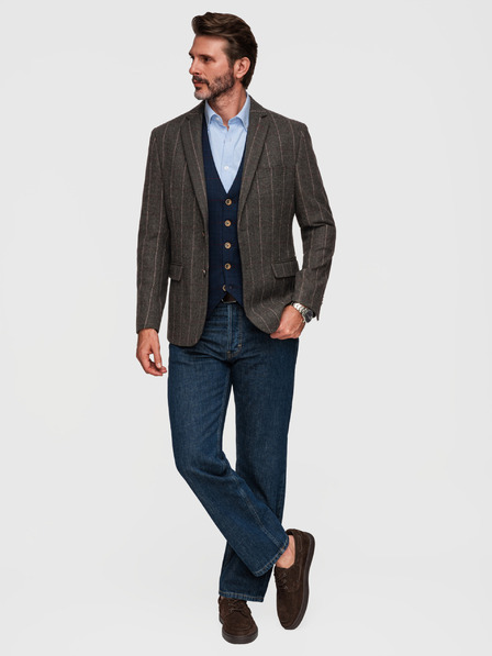 Ombre Clothing Herren elegante fein karierte Jacke aus Wollmischung - Dunkelbraun V3 M166 Ombre Clothing