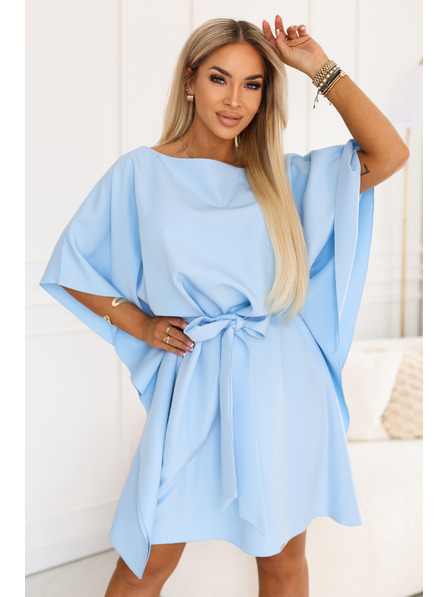 numoco SOFIA Schmetterlingskleid mit Taillenband - Hellblau