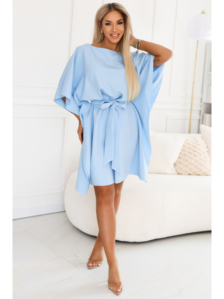 numoco SOFIA Schmetterlingskleid mit Taillenband - Hellblau