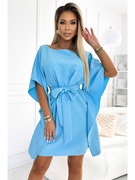 numoco SOFIA Schmetterlingskleid mit Taillengürtel - Farbe Blau