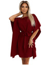 numoco SOFIA Schmetterlings-Kleid mit Taillenbindung - weinrot