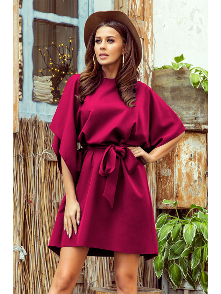 numoco SOFIA Schmetterlings-Kleid mit Taillenbindung - weinrot