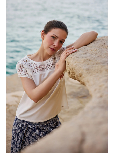 Moodo Baumwollbluse mit Spitze Weiß Moodo