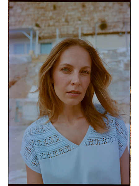 Moodo Baumwollbluse mit Spitze Hellblau Moodo